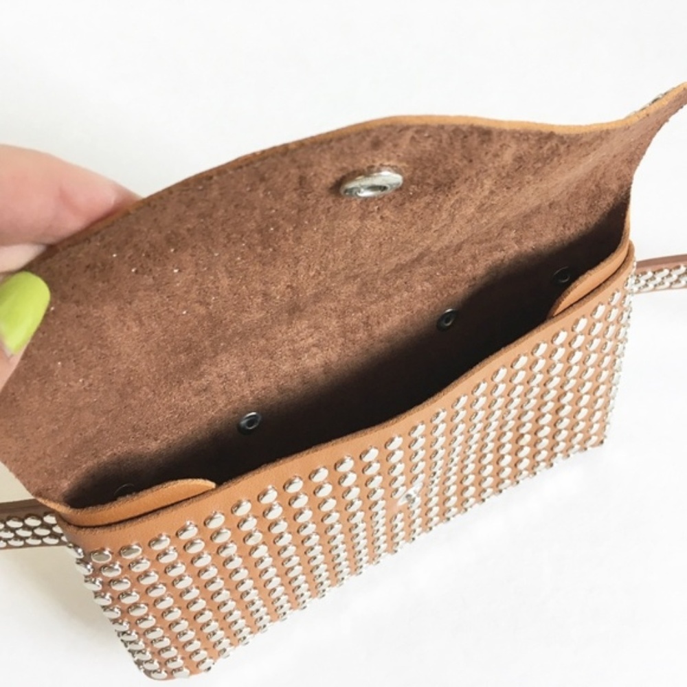 Brown Fanny Pack Waist Bag Studded Faux Leather - Picture 6 of 8